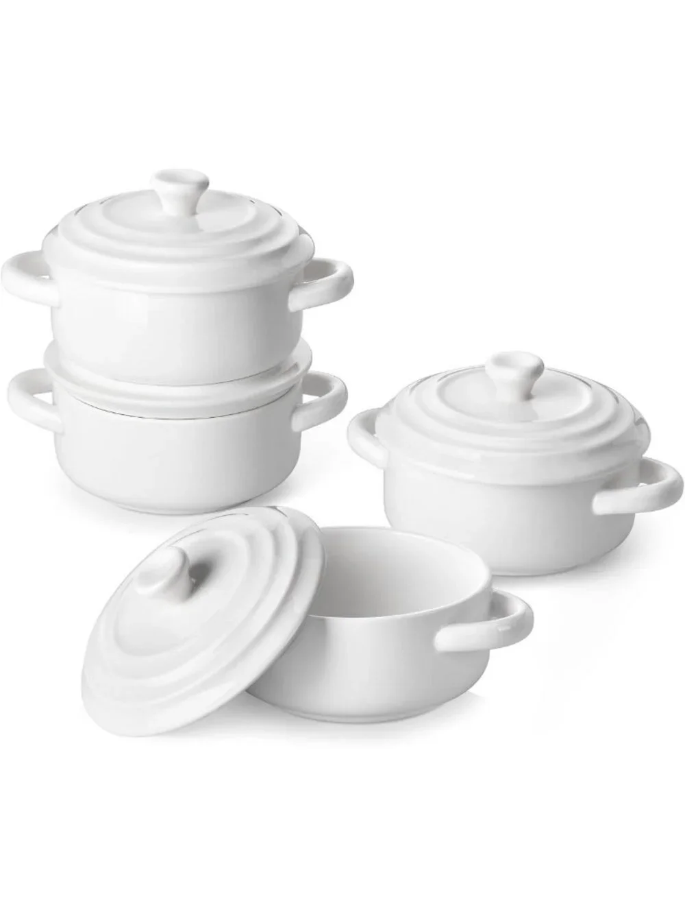 Mini Cocotte Set of 4 - 14 OZ Ceramic Casserole Dishes with Lids & Handles, Oven